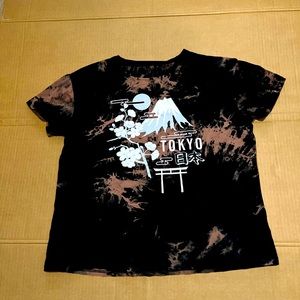 Romwe Tokyo T Shirt Women’s Tie Dye Black Spell Out Crop 100% Cotton Sz S